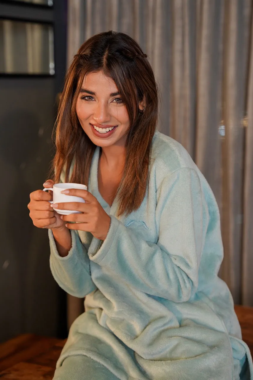 V neck Super Soft Turquoise woollen Lounge Wear Set