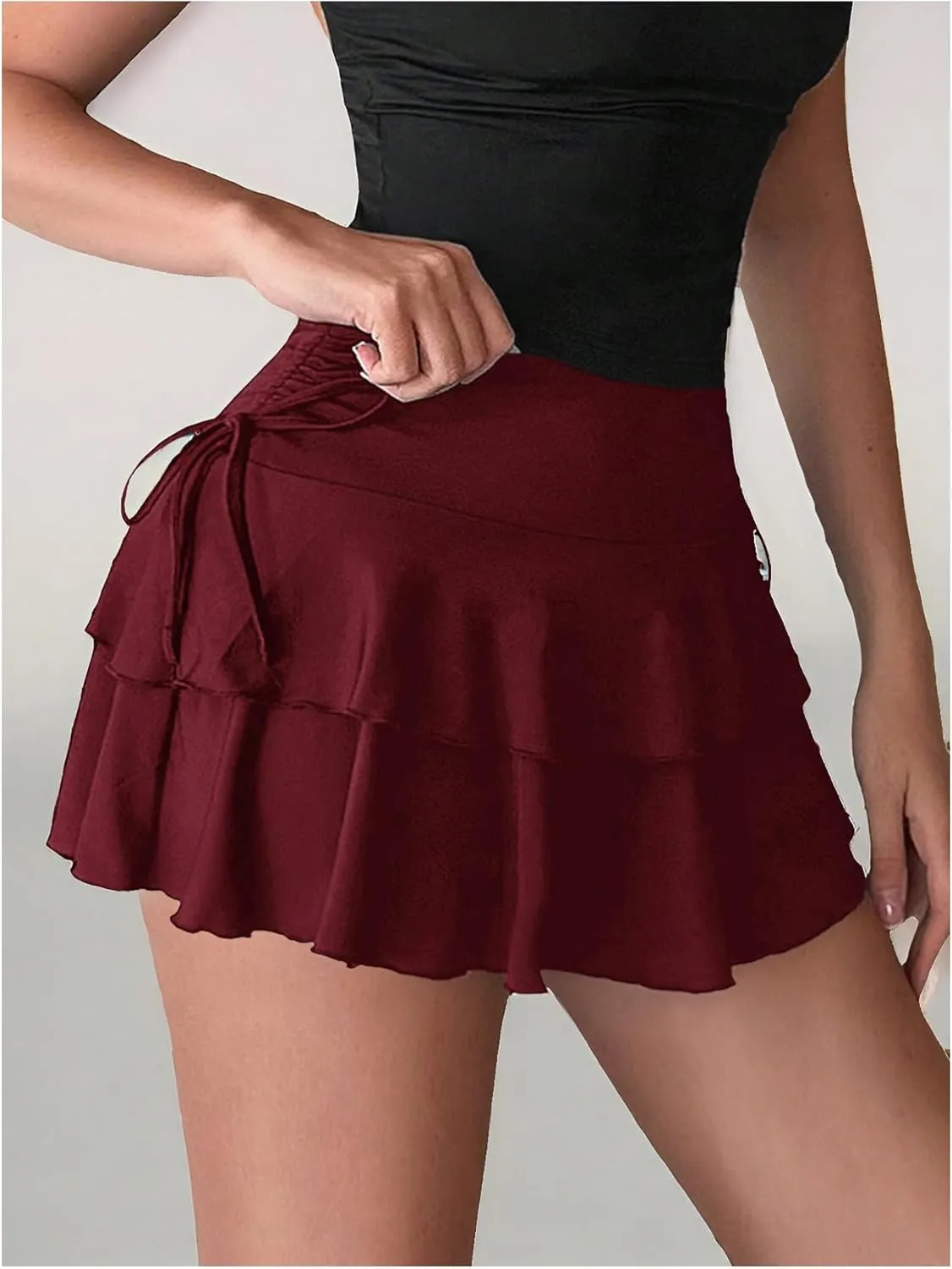 Verdusa Women's Coquette Flowy Ruffle Skirt Y2k Drawstring Bow Side A Line Cute Mini Skirts