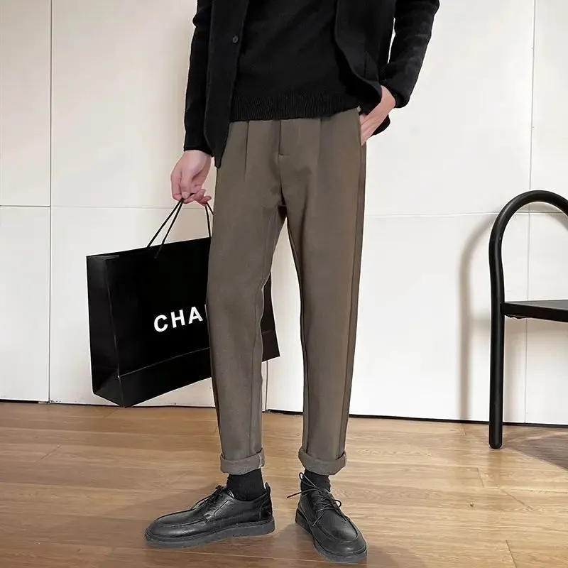 WIAOFELLAS Men Autumn Winter New Business Dress Pants Men High Waist Streetwear Casual Trousers Male Woolen Formal Suit Pants W181