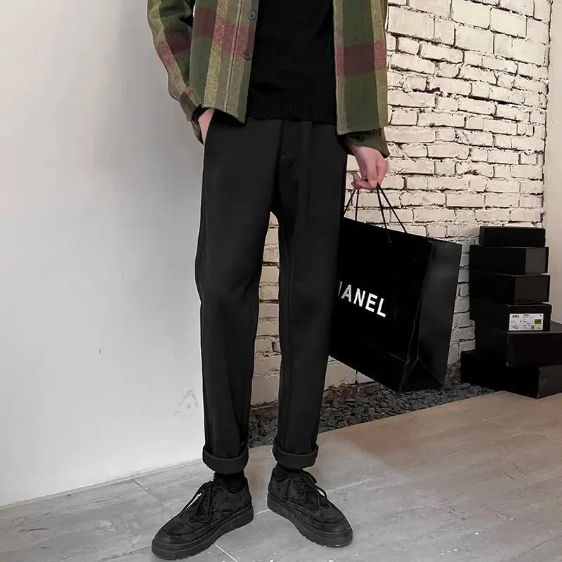 WIAOFELLAS Men Autumn Winter New Business Dress Pants Men High Waist Streetwear Casual Trousers Male Woolen Formal Suit Pants W181