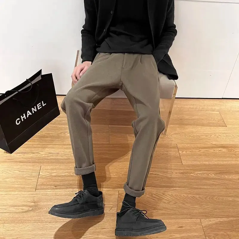 WIAOFELLAS Men Autumn Winter New Business Dress Pants Men High Waist Streetwear Casual Trousers Male Woolen Formal Suit Pants W181