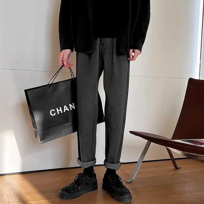 WIAOFELLAS Men Autumn Winter New Business Dress Pants Men High Waist Streetwear Casual Trousers Male Woolen Formal Suit Pants W181