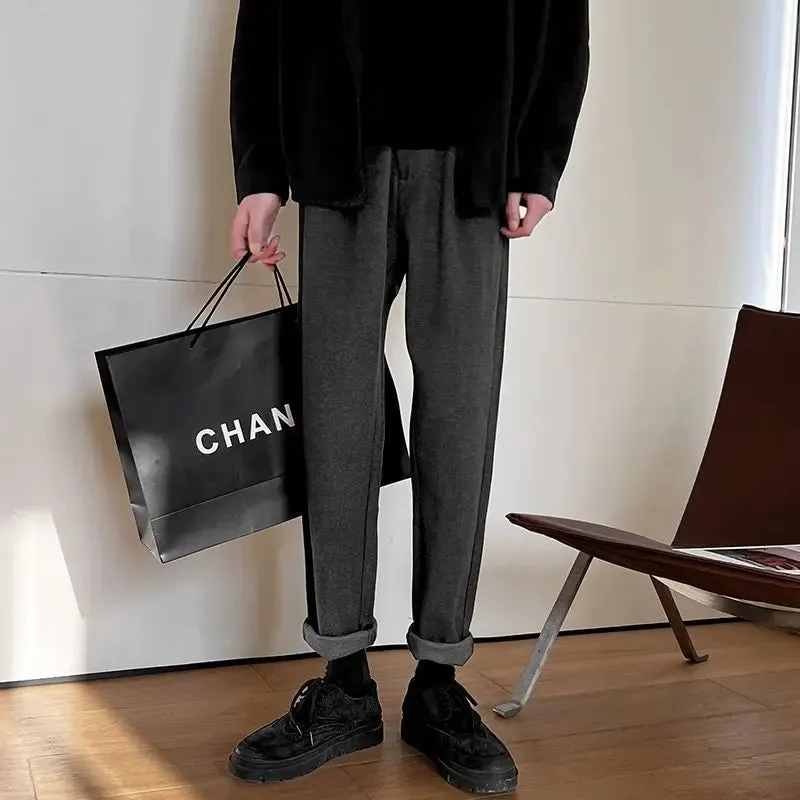 WIAOFELLAS Men Autumn Winter New Business Dress Pants Men High Waist Streetwear Casual Trousers Male Woolen Formal Suit Pants W181