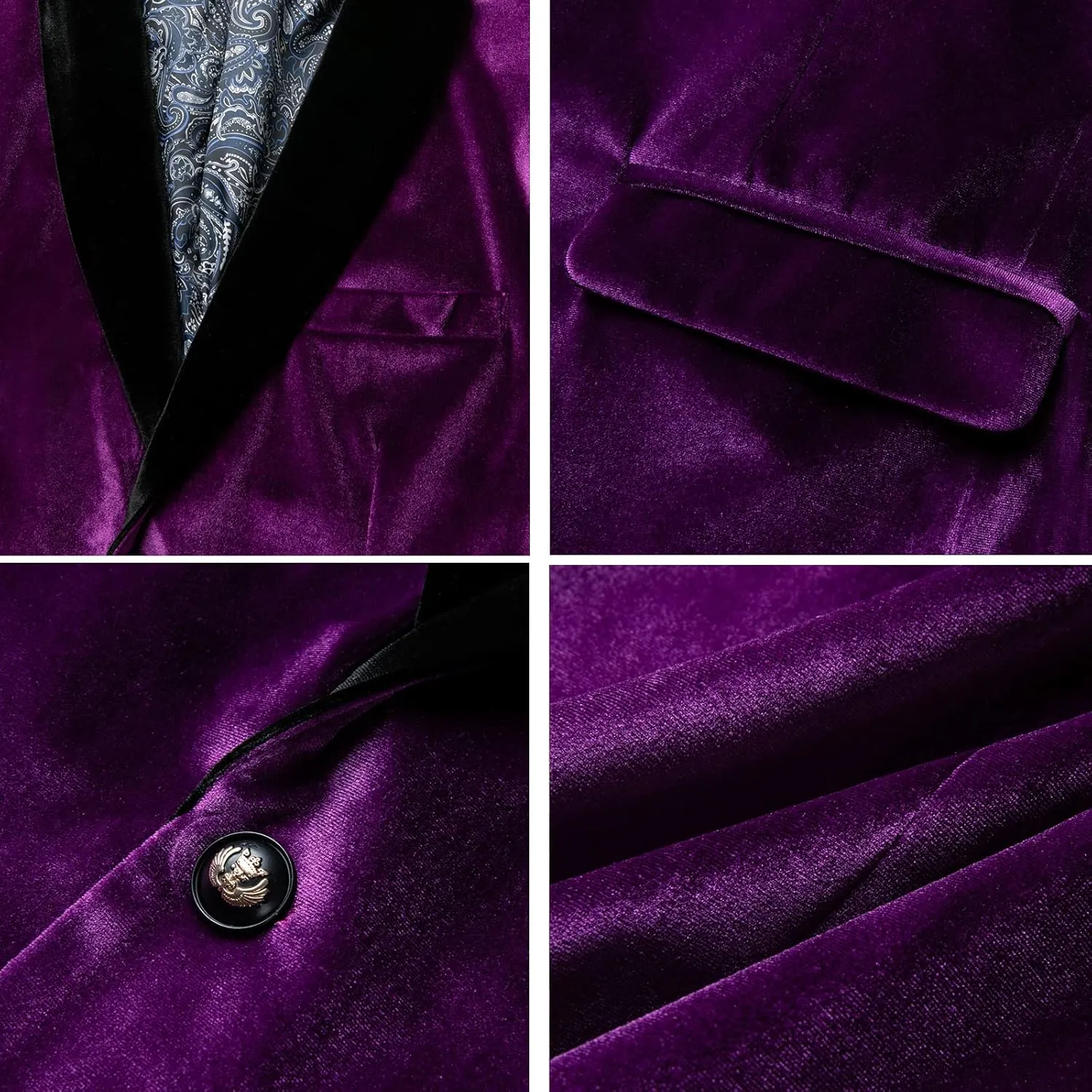 WZIKAI Mens Velvet Blazer Slim Fit One Button Solid Suit Jacket Sport Coat for Wedding Prom Dinner Party